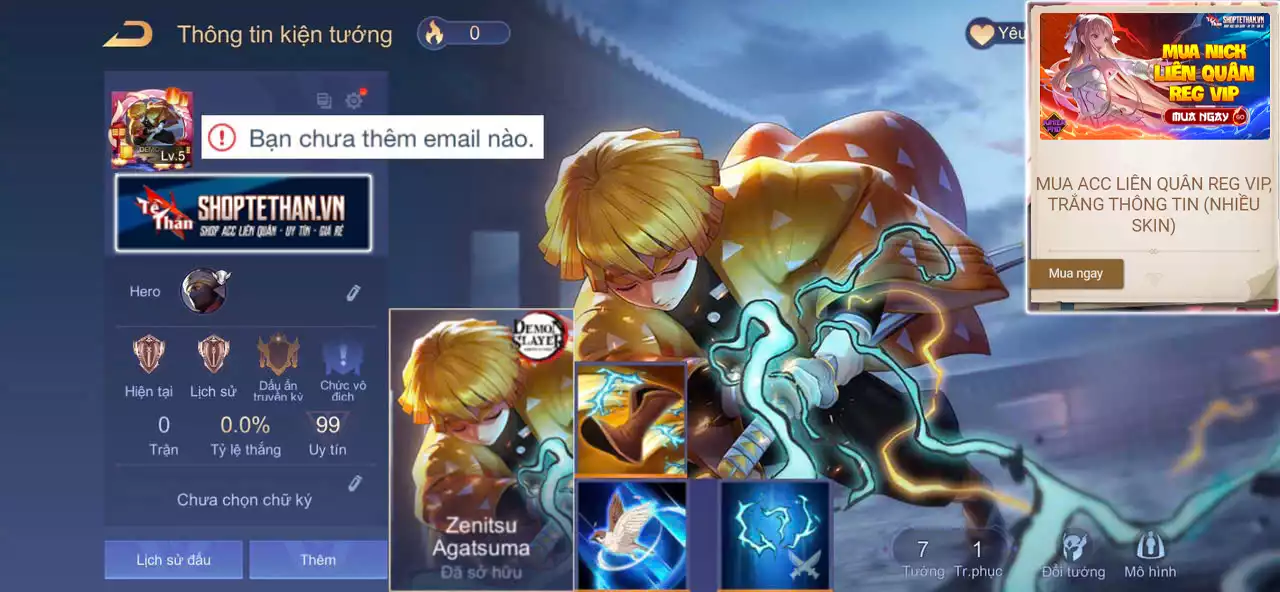 🔥GIẢM GIÁ🔥 ACC REG: Murad zenitsu, sẵn tướng, trắng thông tin, free đổi tên